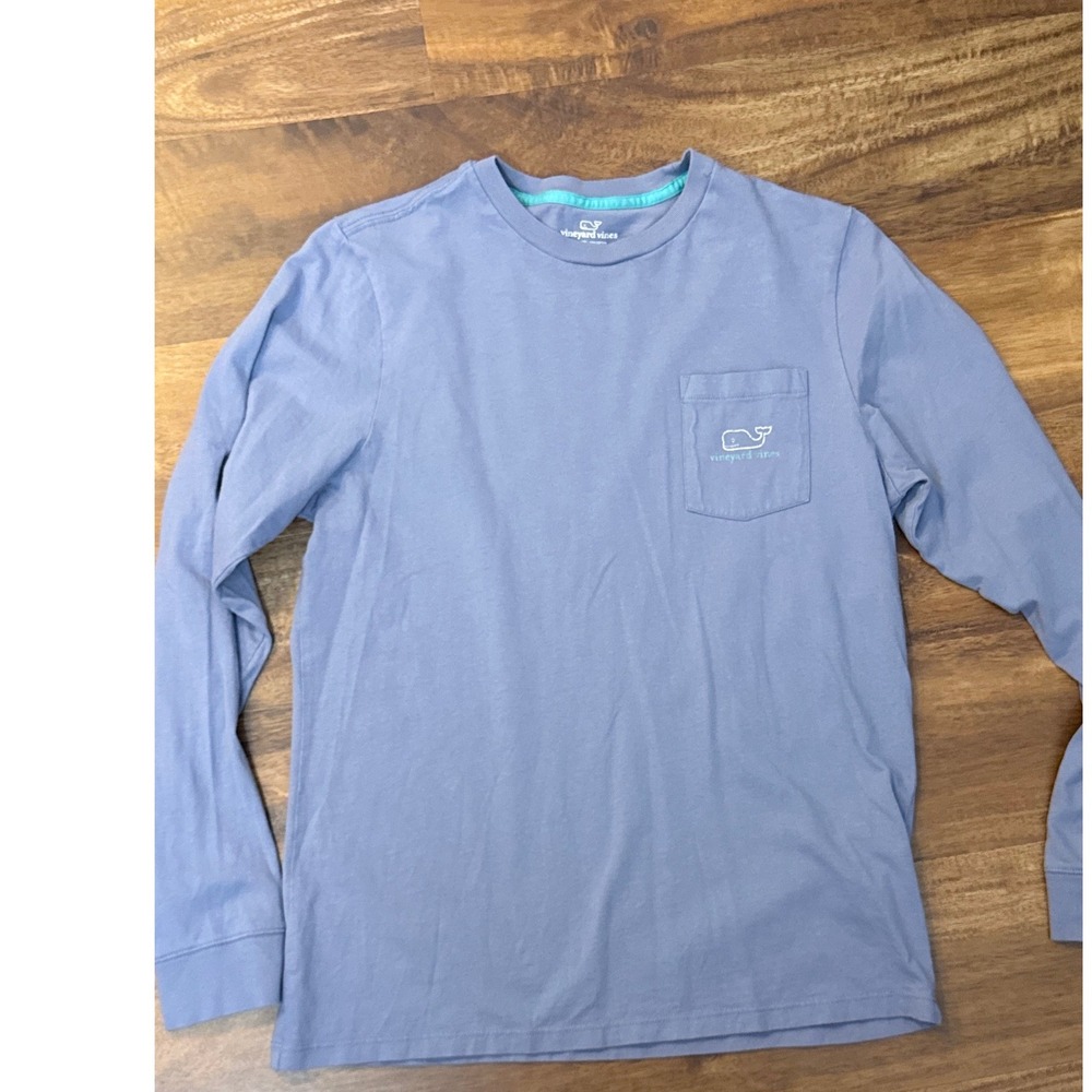 Vineyard Vines Boys XL 18 Blue Long Sleeve Whale Logo Pocket T-Shirt Cotton
